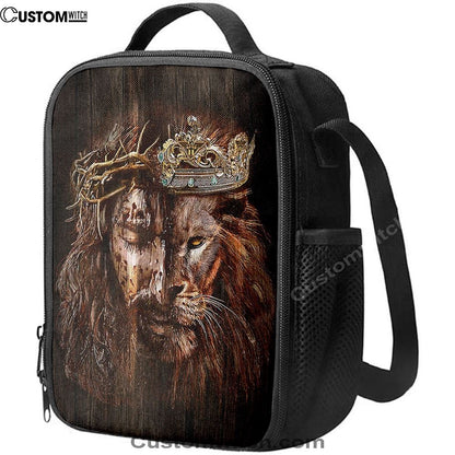 Lion Of Judah Jesus The King Awesome Crowns Lunch Bag - Lion Lunch Bag, Bible Verse Lunch Bag For Men And Women