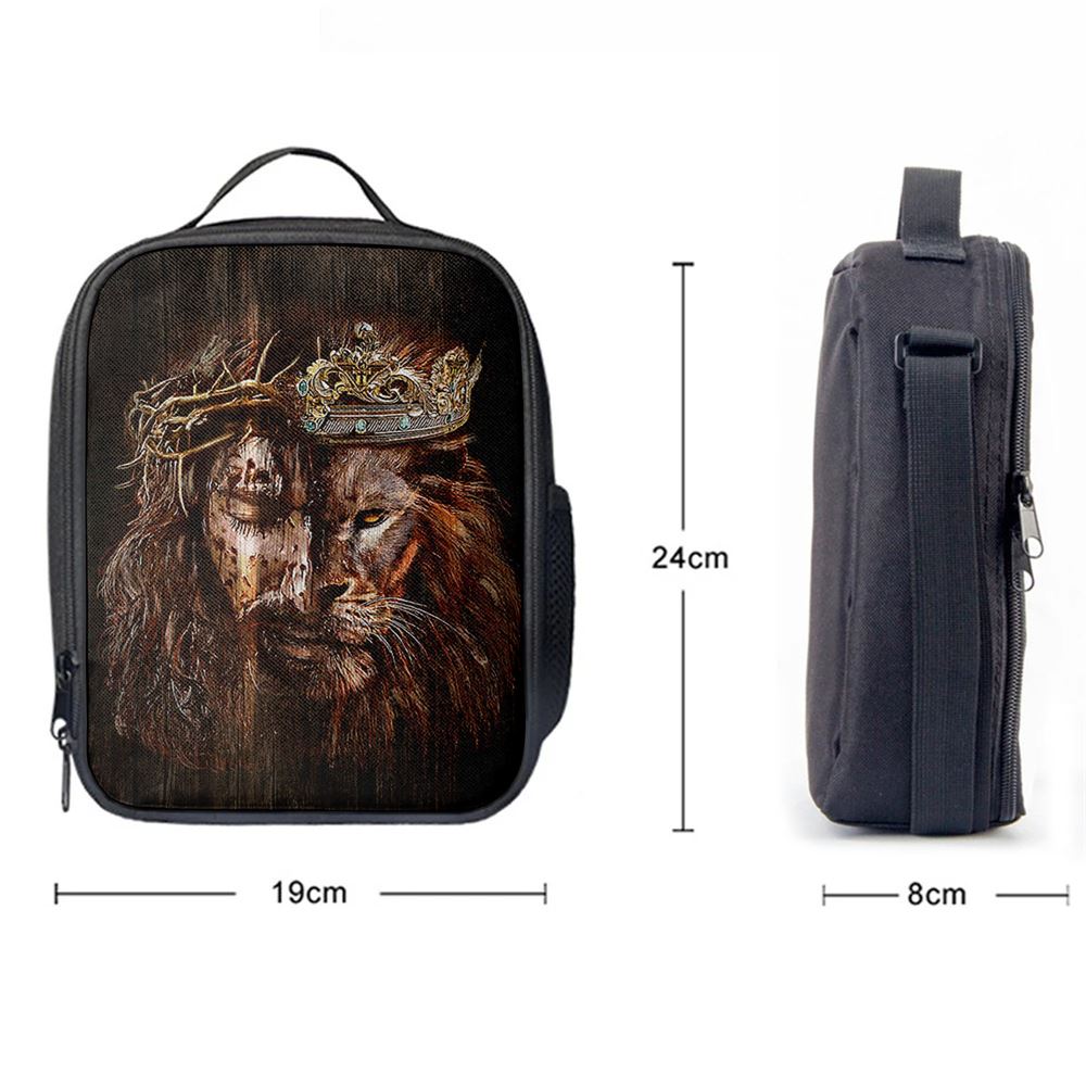 Lion Of Judah Jesus The King Awesome Crowns Lunch Bag - Lion Lunch Bag, Bible Verse Lunch Bag For Men And Women