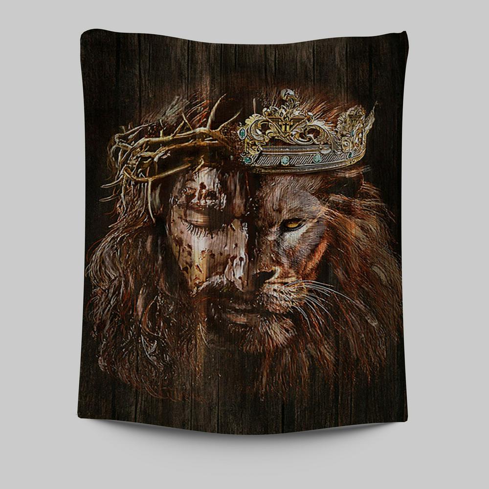 Lion Of Judah Jesus The King Awesome Crowns Tapestry - Lion Tapestry Print - Christian Wall Art - Religious Home Decor