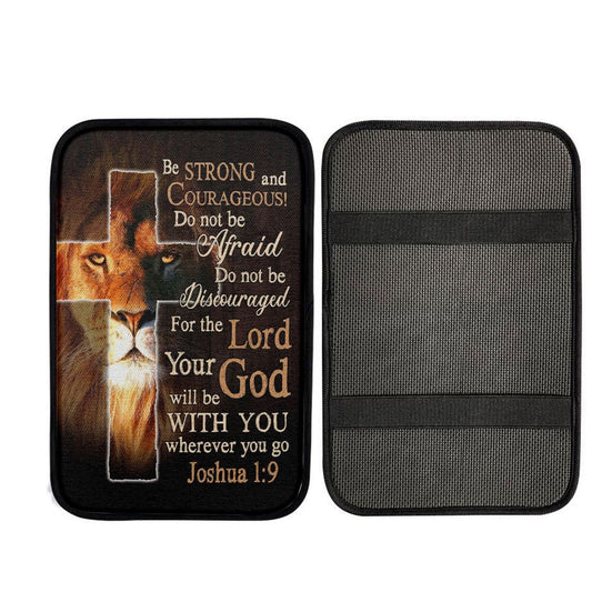 Lion Of Judah Joshua 19 Be Strong And Courage Car Center Console Cover, Cross Car Interior Accessories