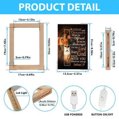 Lion Of Judah Joshua 19 Be Strong And Courage Frame Lamp Prints - Bible Verse Decor - Scripture Art
