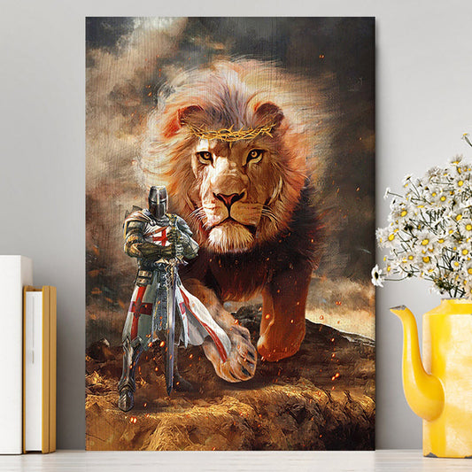 Lion Of Judah Knight Of God Canvas - Lion Canvas Print - Christian Wall Art - Religious Home Decor