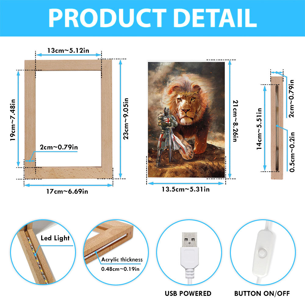 Lion Of Judah Knight Of God Frame Lamp - Lion Frame Lamp Print - Christian Art - Religious Home Decor