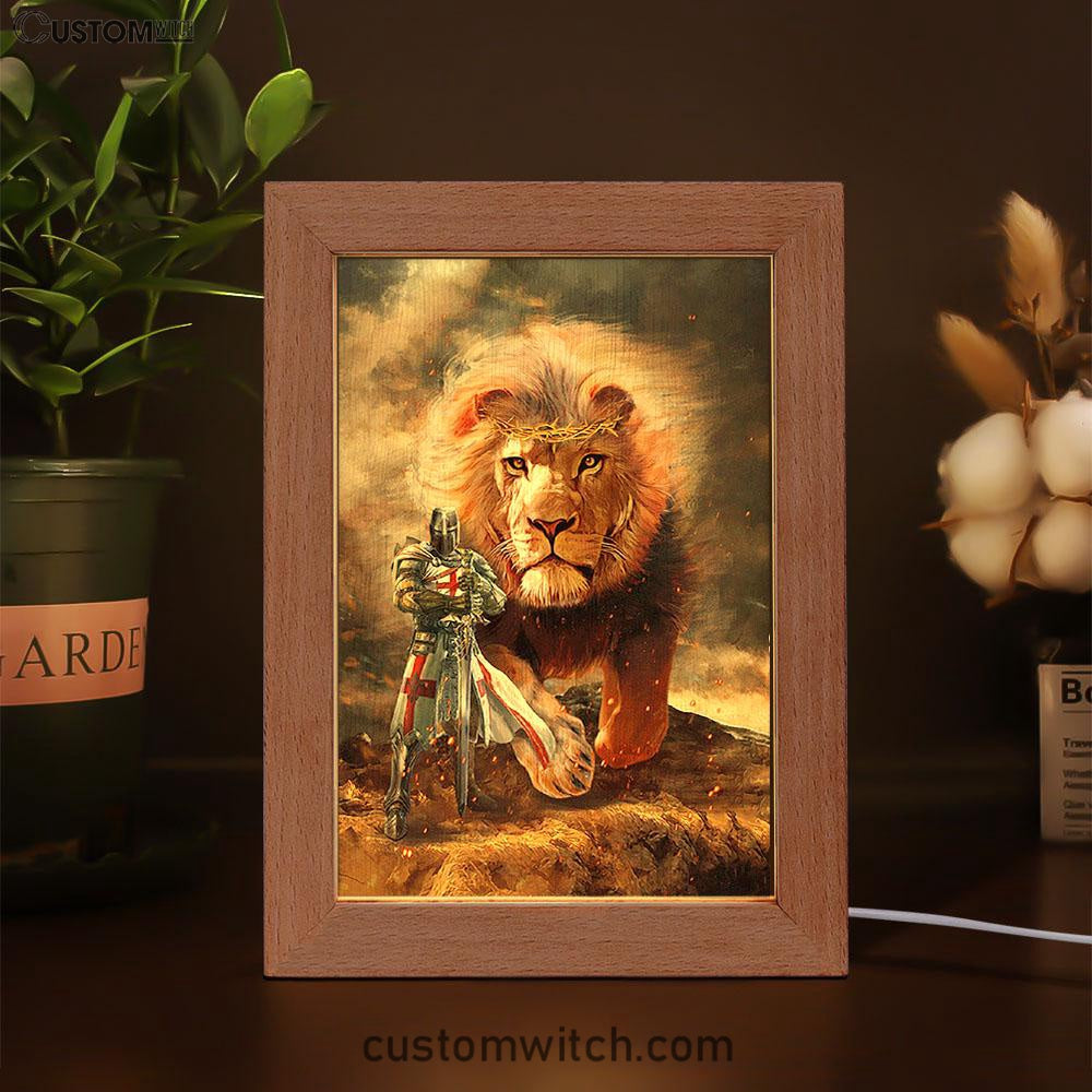 Lion Of Judah Knight Of God Frame Lamp - Lion Frame Lamp Print - Christian Art - Religious Home Decor