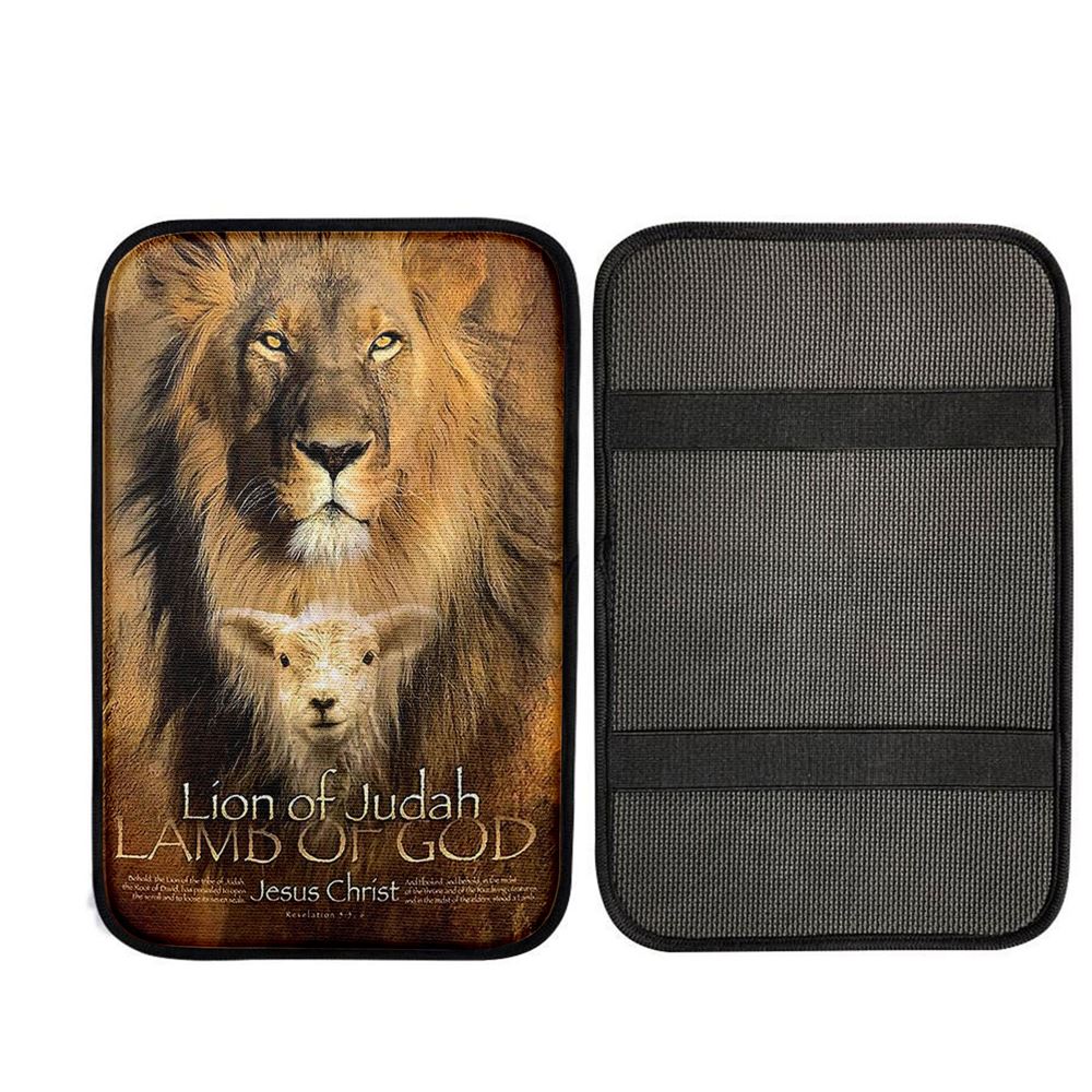 Lion Of Judah Lamb Of God Car Center Console Cover - Lion Car Center Console Cover, Christian Gift Car Armrest Pad
