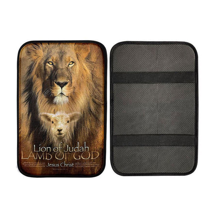 Lion Of Judah Lamb Of God Car Center Console Cover - Lion Car Center Console Cover, Christian Gift Car Armrest Pad