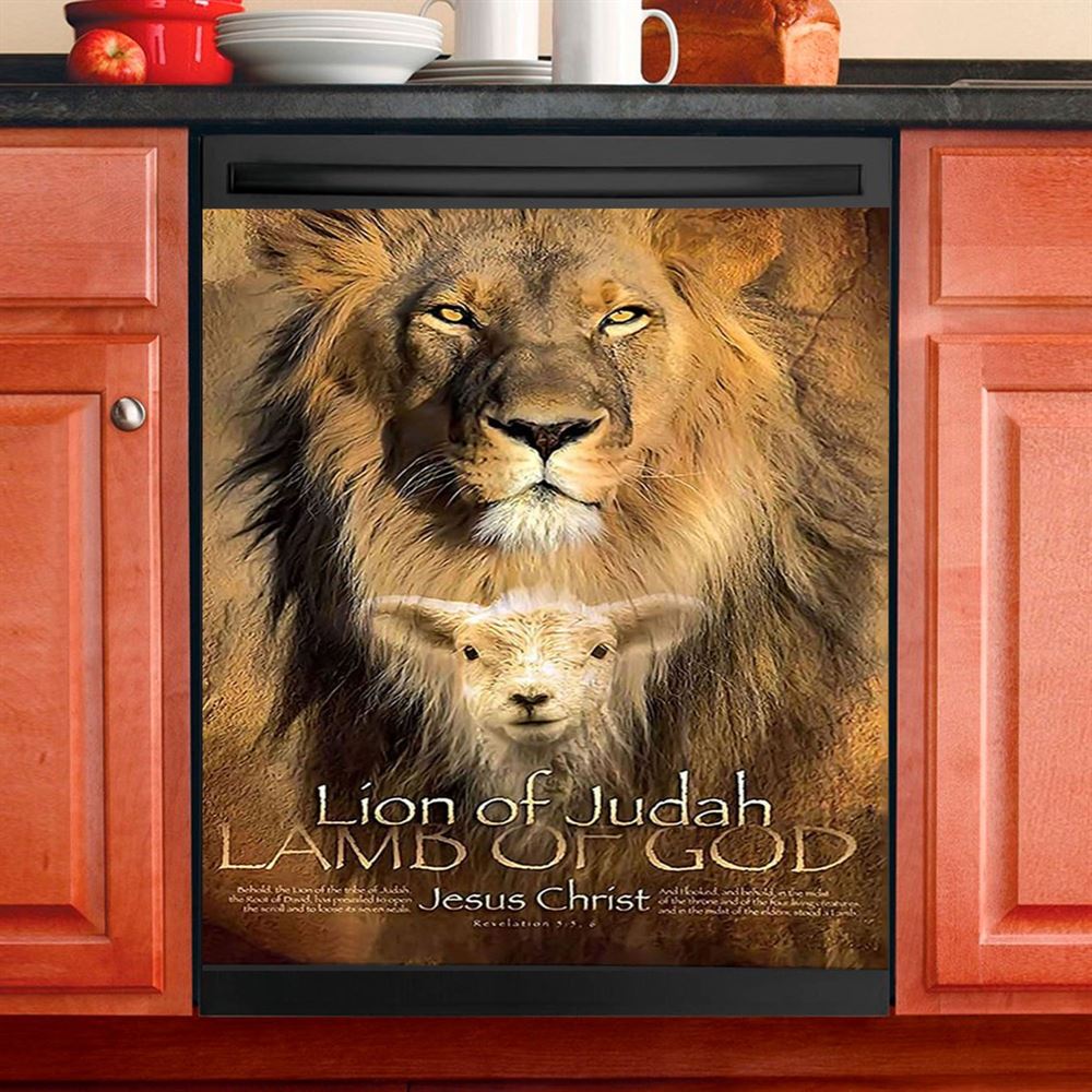 Lion Of Judah Lamb Of God Dishwasher Cover, Lion Dishwasher Wrap, Christian Inspirational Kitchen Decoration