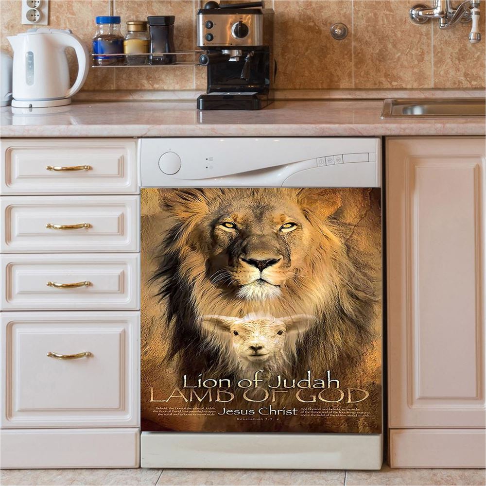 Lion Of Judah Lamb Of God Dishwasher Cover, Lion Dishwasher Wrap, Christian Inspirational Kitchen Decoration