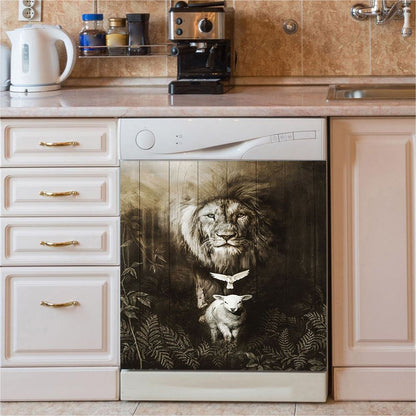 Lion Of Judah Lamb Of God Dove Dishwasher Cover, Lion Dishwasher Wrap, Christian Kitchen Decoration
