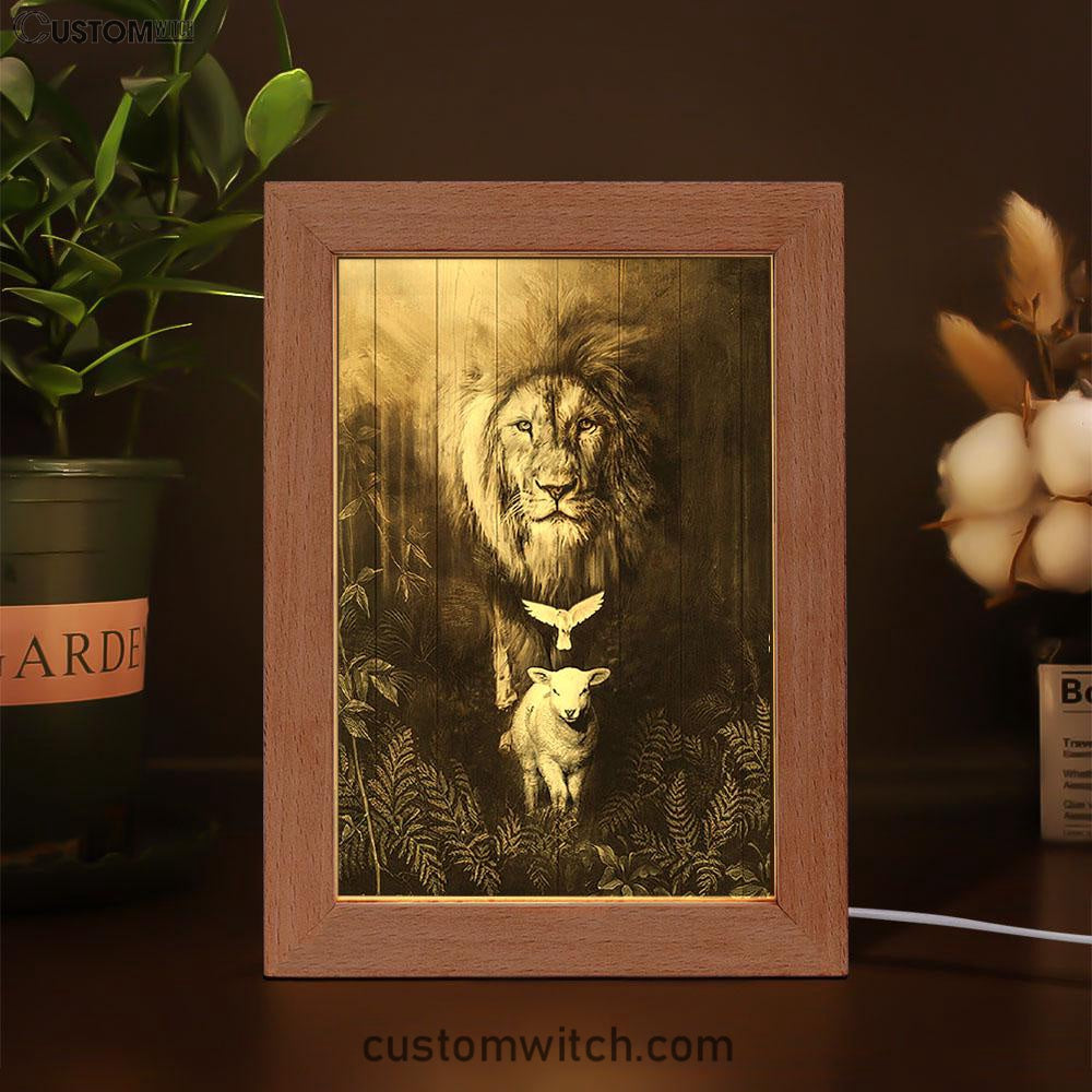Lion Of Judah Lamb Of God Dove Frame Lamp - Lion Frame Lamp Print - Christian Art - Religious Home Decor