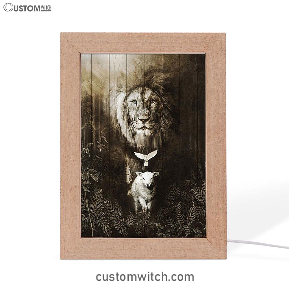 Lion Of Judah Lamb Of God Dove Frame Lamp - Lion Frame Lamp Print - Christian Art - Religious Home Decor