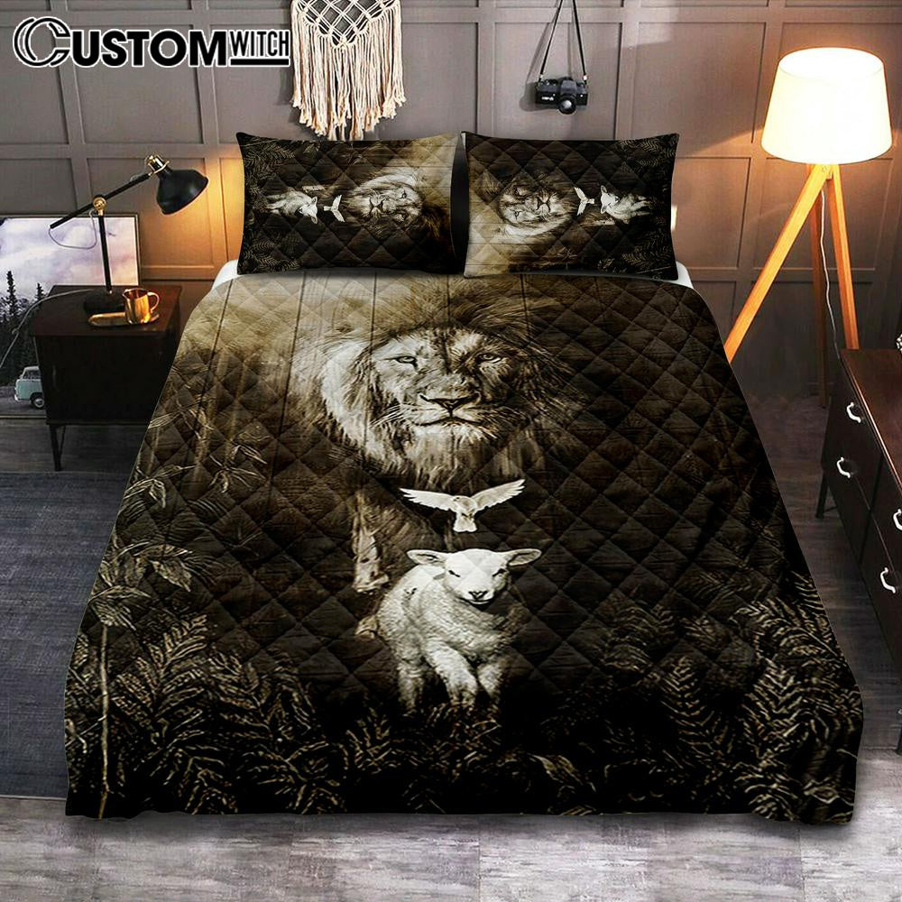 Lion Of Judah Lamb Of God Dove Quilt Bedding Set - Lion Quilt Bedding Set Print - Christian Bedroom - Religious Home Decor