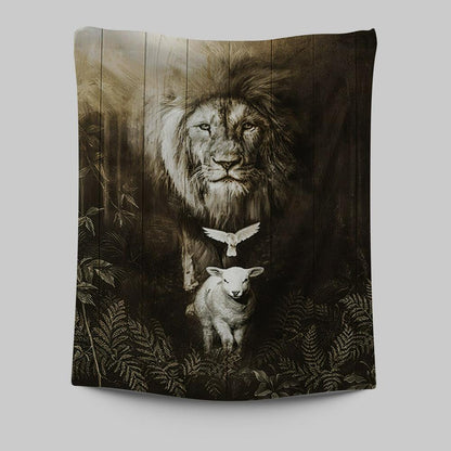 Lion Of Judah Lamb Of God Dove Tapestry - Lion Tapestry Print - Christian Wall Art - Religious Home Decor