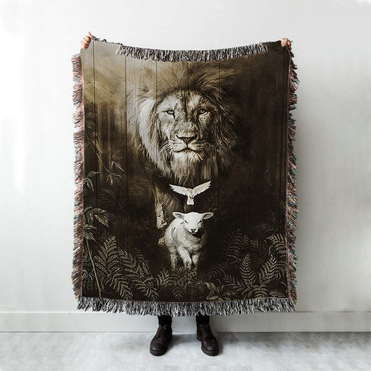 Lion Of Judah Lamb Of God Dove Woven Blanket - Lion Woven Blanket Print - Christian Throw Blanket - Religious Home Decor