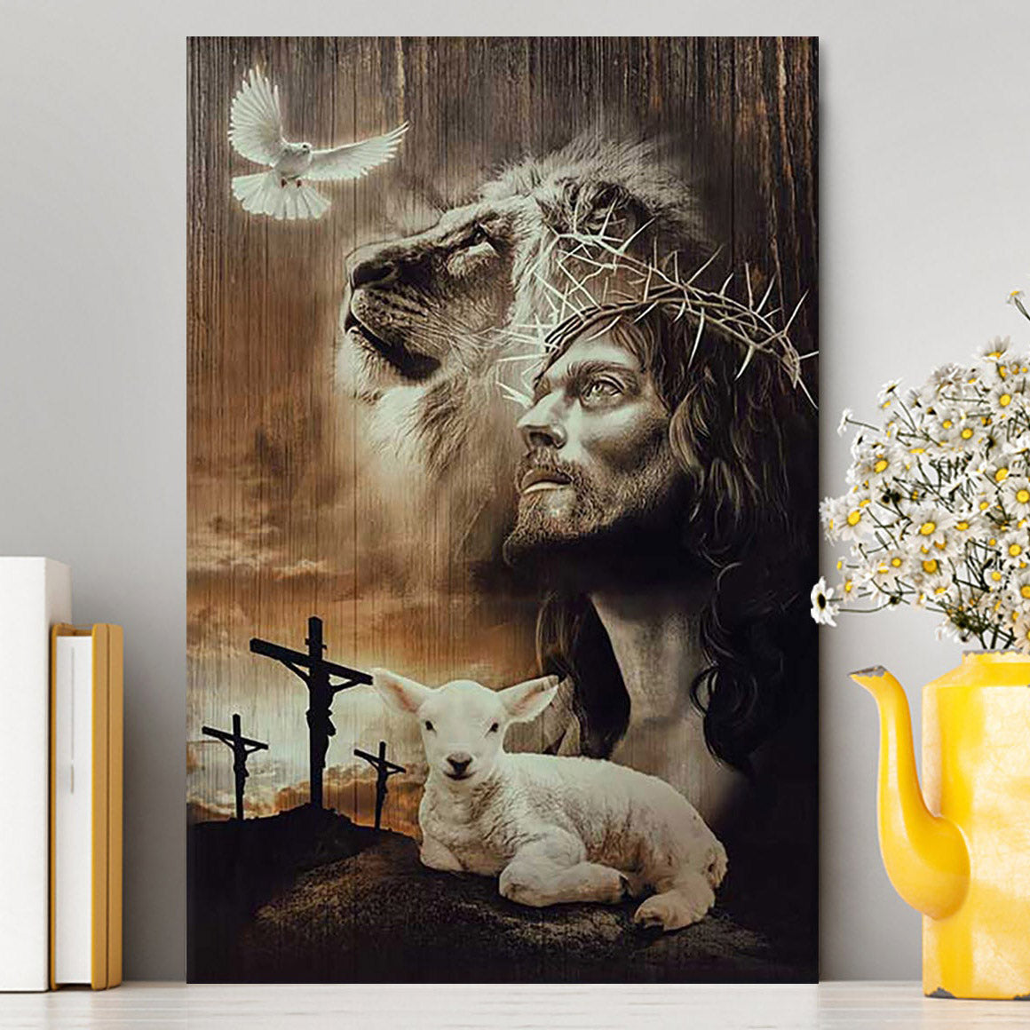 Lion Of Judah Lamb Of God Jesus The Old Rugged Crosses Canvas - Lion Canvas Print - Christian Wall Art - Religious Home Decor