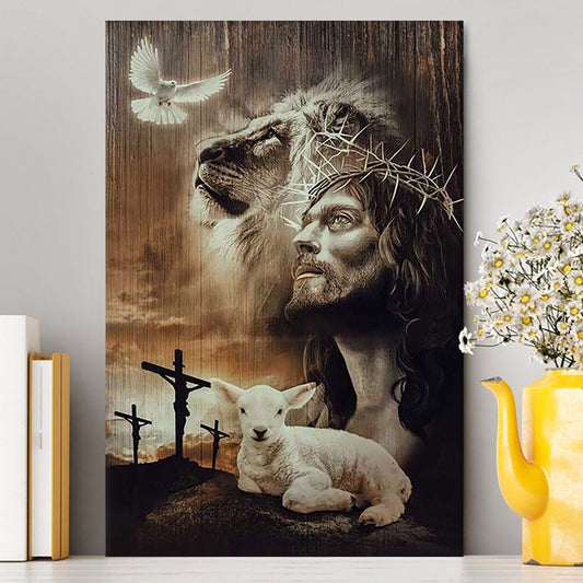 Lion Of Judah Lamb Of God Jesus The Old Rugged Crosses Canvas - Lion Canvas Print - Christian Wall Art - Religious Home Decor
