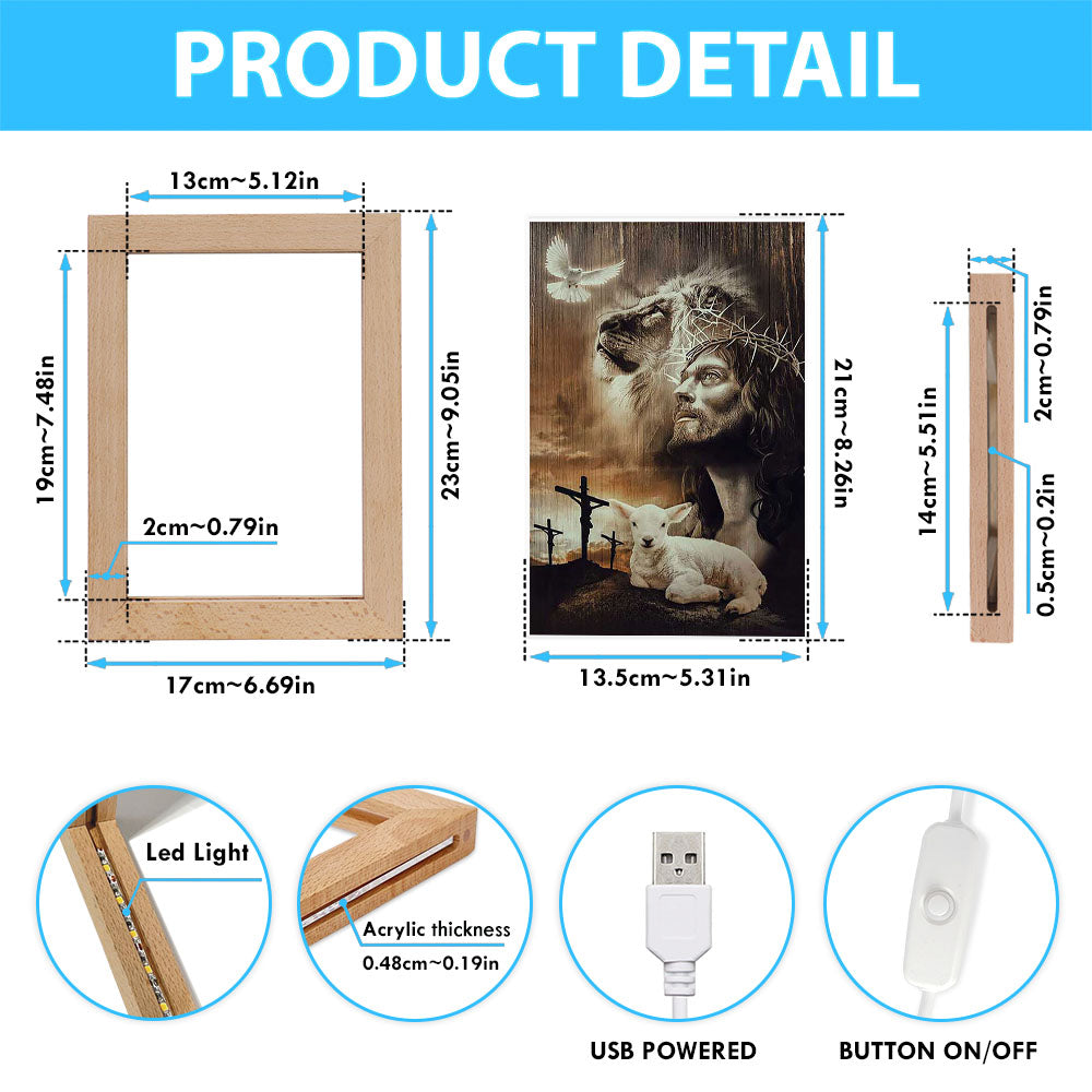 Lion Of Judah Lamb Of God Jesus The Old Rugged Crosses Frame Lamp - Lion Frame Lamp Print - Christian Art - Religious Home Decor