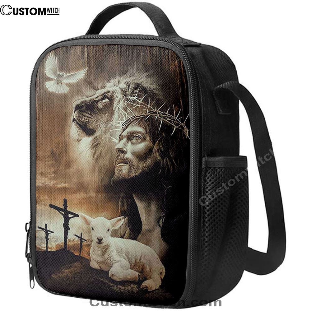 Lion Of Judah Lamb Of God Jesus The Old Rugged Crosses Lunch Bag - Lion Lunch Bag, Bible Verse Lunch Bag For Men And Women