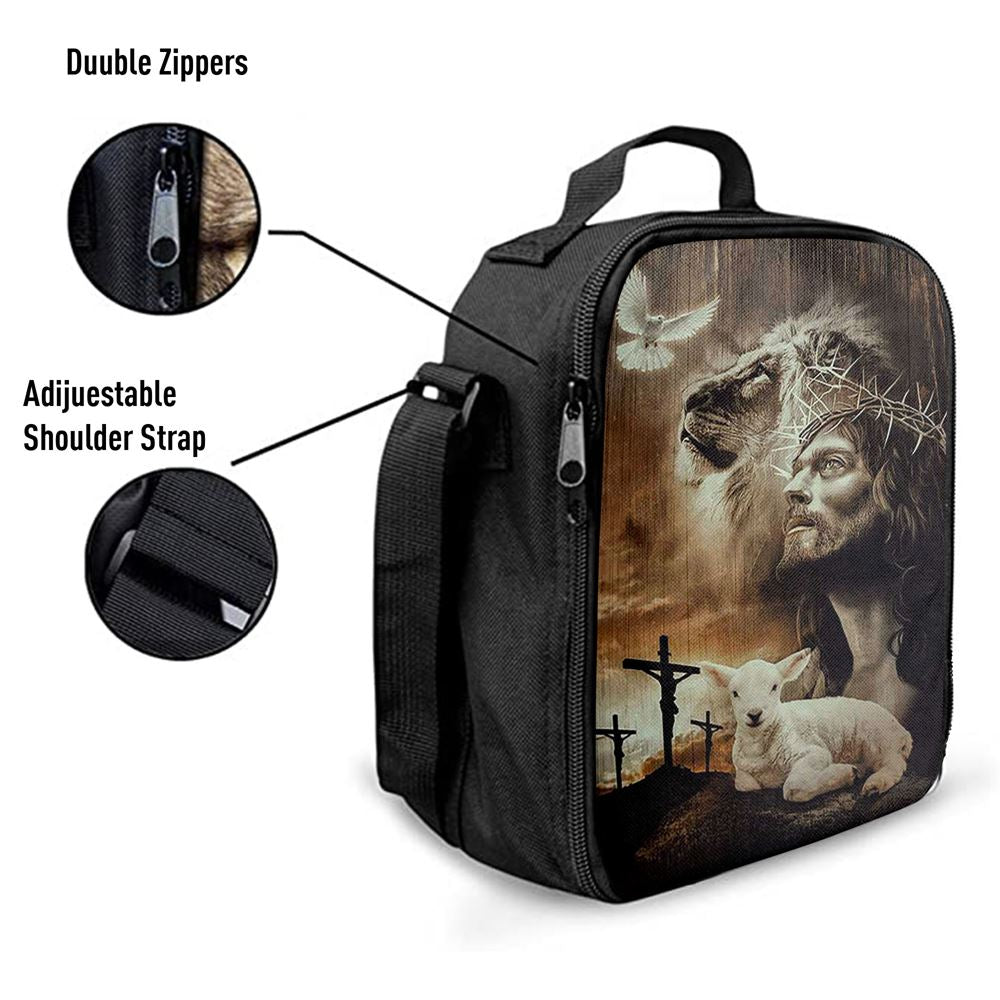Lion Of Judah Lamb Of God Jesus The Old Rugged Crosses Lunch Bag - Lion Lunch Bag, Bible Verse Lunch Bag For Men And Women