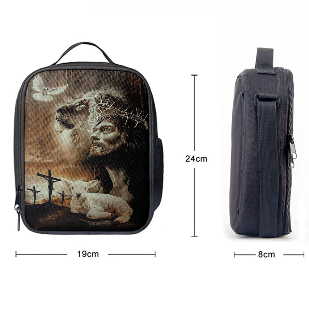Lion Of Judah Lamb Of God Jesus The Old Rugged Crosses Lunch Bag - Lion Lunch Bag, Bible Verse Lunch Bag For Men And Women