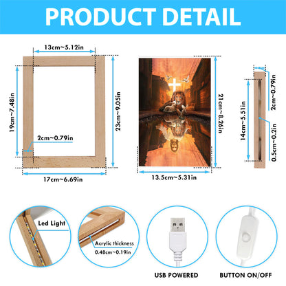 Lion Of Judah Lamb Of God Jesus's Reflection Light Cross Frame Lamp - Lion Frame Lamp Print - Christian Art - Religious Home Decor