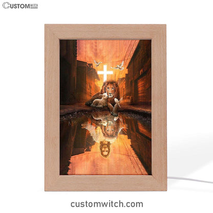 Lion Of Judah Lamb Of God Jesus's Reflection Light Cross Frame Lamp - Lion Frame Lamp Print - Christian Art - Religious Home Decor