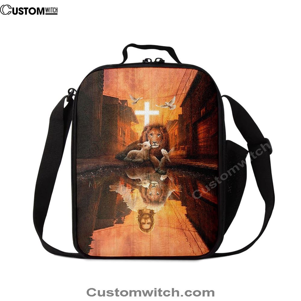Lion Of Judah Lamb Of God Jesus's Reflection Light Cross Lunch Bag - Lion Lunch Bag, Bible Verse Lunch Bag For Men And Women