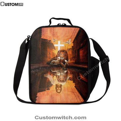 Lion Of Judah Lamb Of God Jesus's Reflection Light Cross Lunch Bag - Lion Lunch Bag, Bible Verse Lunch Bag For Men And Women