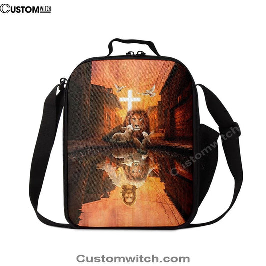 Lion Of Judah Lamb Of God Jesus's Reflection Light Cross Lunch Bag - Lion Lunch Bag, Bible Verse Lunch Bag For Men And Women