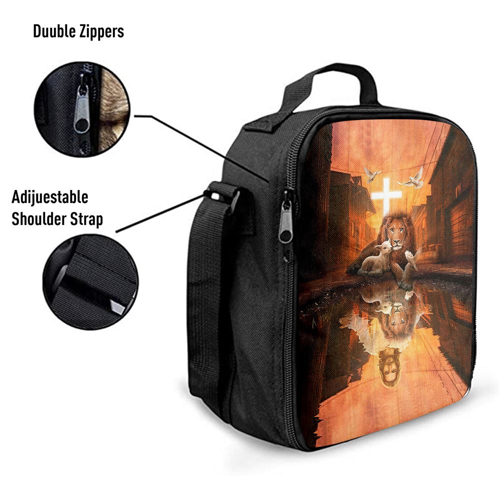 Lion Of Judah Lamb Of God Jesus's Reflection Light Cross Lunch Bag - Lion Lunch Bag, Bible Verse Lunch Bag For Men And Women