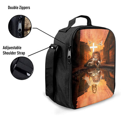 Lion Of Judah Lamb Of God Jesus's Reflection Light Cross Lunch Bag - Lion Lunch Bag, Bible Verse Lunch Bag For Men And Women
