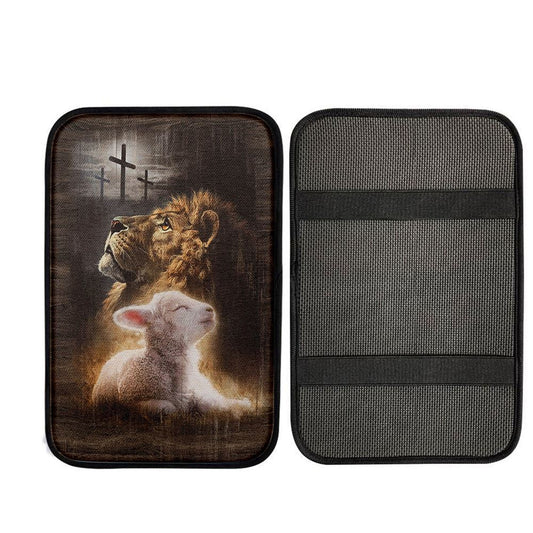 Lion Of Judah Lamb Of God The Rugged Crosses Car Armrest Pad - Lion Car Center Console Cover, Christian Gift Car Armrest Pad