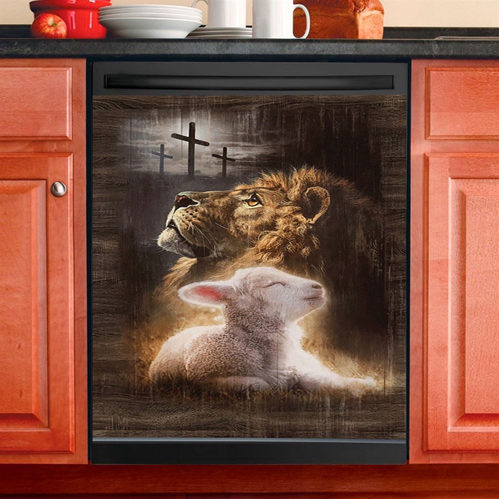 Lion Of Judah Lamb Of God The Rugged Crosses Dishwasher Cover, Lion Dishwasher Wrap, Christian Kitchen Decoration