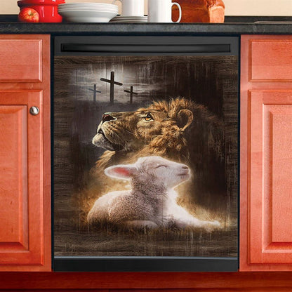 Lion Of Judah Lamb Of God The Rugged Crosses Dishwasher Cover, Lion Dishwasher Wrap, Christian Kitchen Decoration