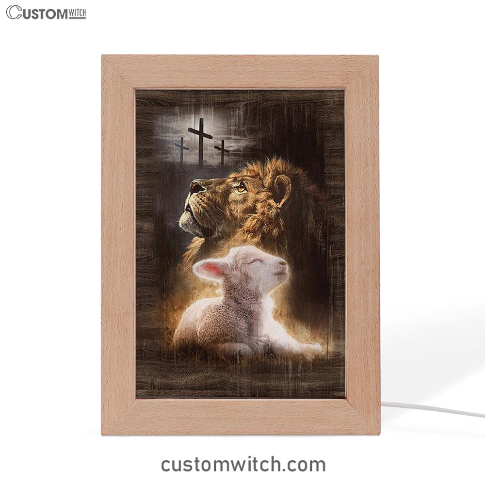 Lion Of Judah Lamb Of God The Rugged Crosses Frame Lamp - Lion Frame Lamp Print - Christian Art - Religious Home Decor