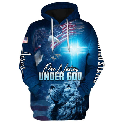 Lion Of Judah One Nation Under God Hoodies Men & Women, God 3D Printed Hoodie, Christian Apparel Hoodies