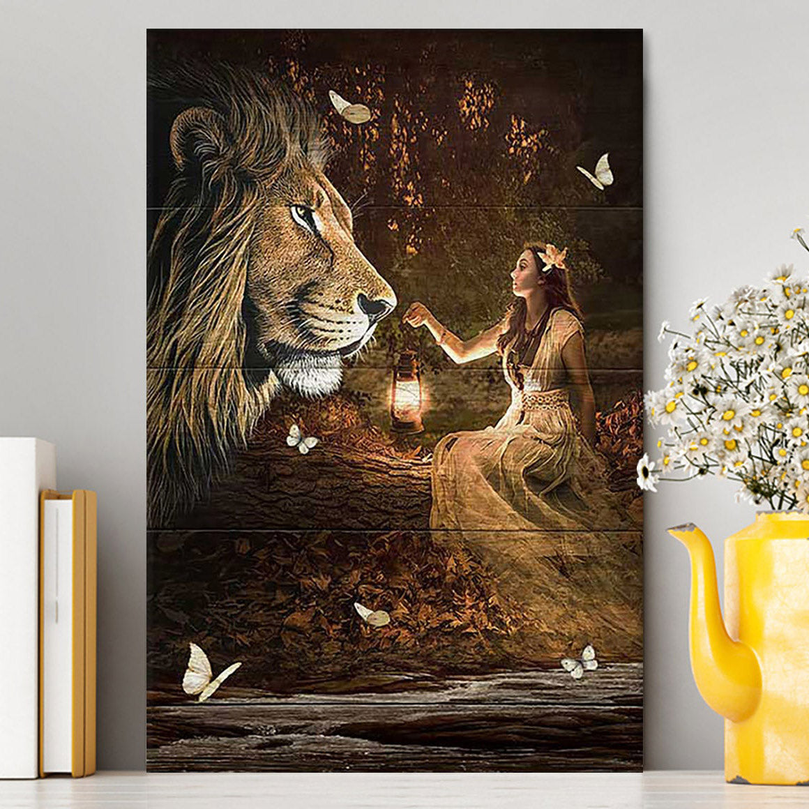 Lion Of Judah Pretty Girl White Butterfly Canvas - Lion Canvas Print - Christian Wall Art - Religious Home Decor