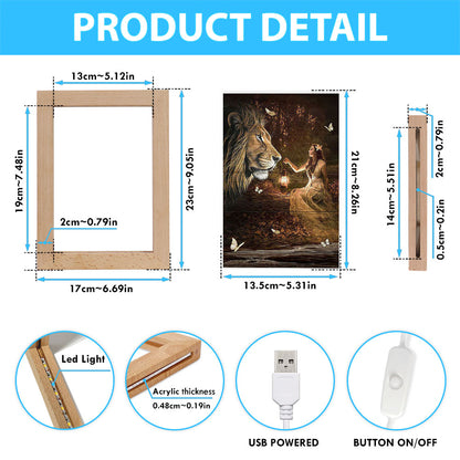 Lion Of Judah Pretty Girl White Butterfly Frame Lamp - Lion Frame Lamp Print - Christian Art - Religious Home Decor