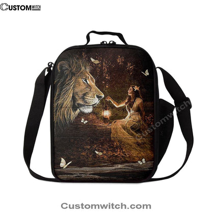 Lion Of Judah Pretty Girl White Butterfly Lunch Bag - Lion Lunch Bag, Bible Verse Lunch Bag For Men And Women