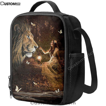 Lion Of Judah Pretty Girl White Butterfly Lunch Bag - Lion Lunch Bag, Bible Verse Lunch Bag For Men And Women