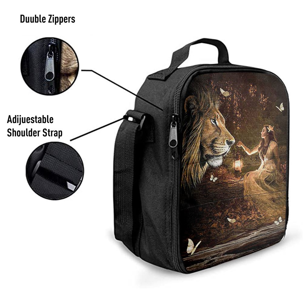 Lion Of Judah Pretty Girl White Butterfly Lunch Bag - Lion Lunch Bag, Bible Verse Lunch Bag For Men And Women