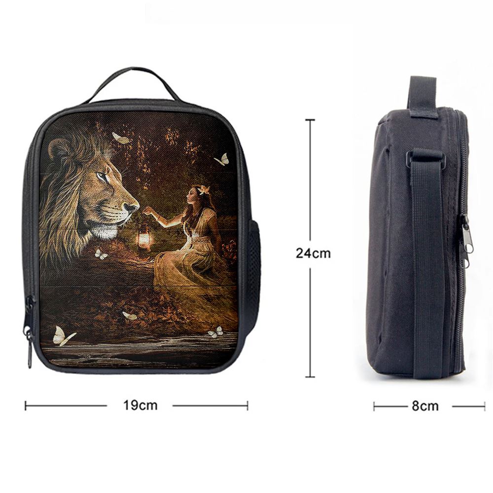 Lion Of Judah Pretty Girl White Butterfly Lunch Bag - Lion Lunch Bag, Bible Verse Lunch Bag For Men And Women