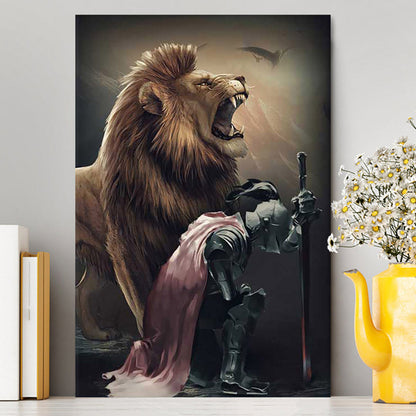 Lion Of Judah The Knight Of God Canvas - Lion Canvas Print - Christian Wall Art - Religious Home Decor