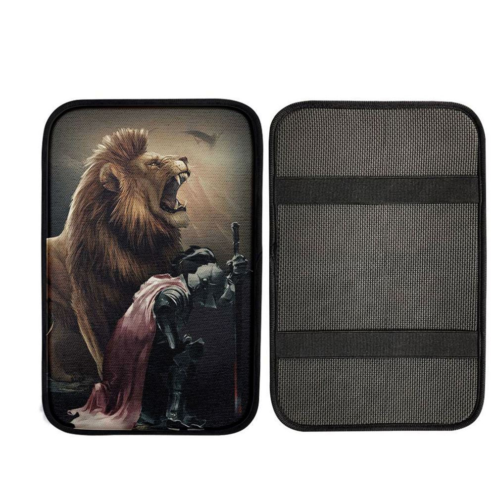 Lion Of Judah The Knight Of God Car Armrest Pad - Lion Car Center Console Cover, Christian Gift Car Armrest Pad