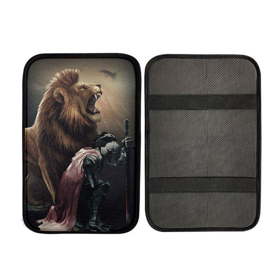 Lion Of Judah The Knight Of God Car Armrest Pad - Lion Car Center Console Cover, Christian Gift Car Armrest Pad