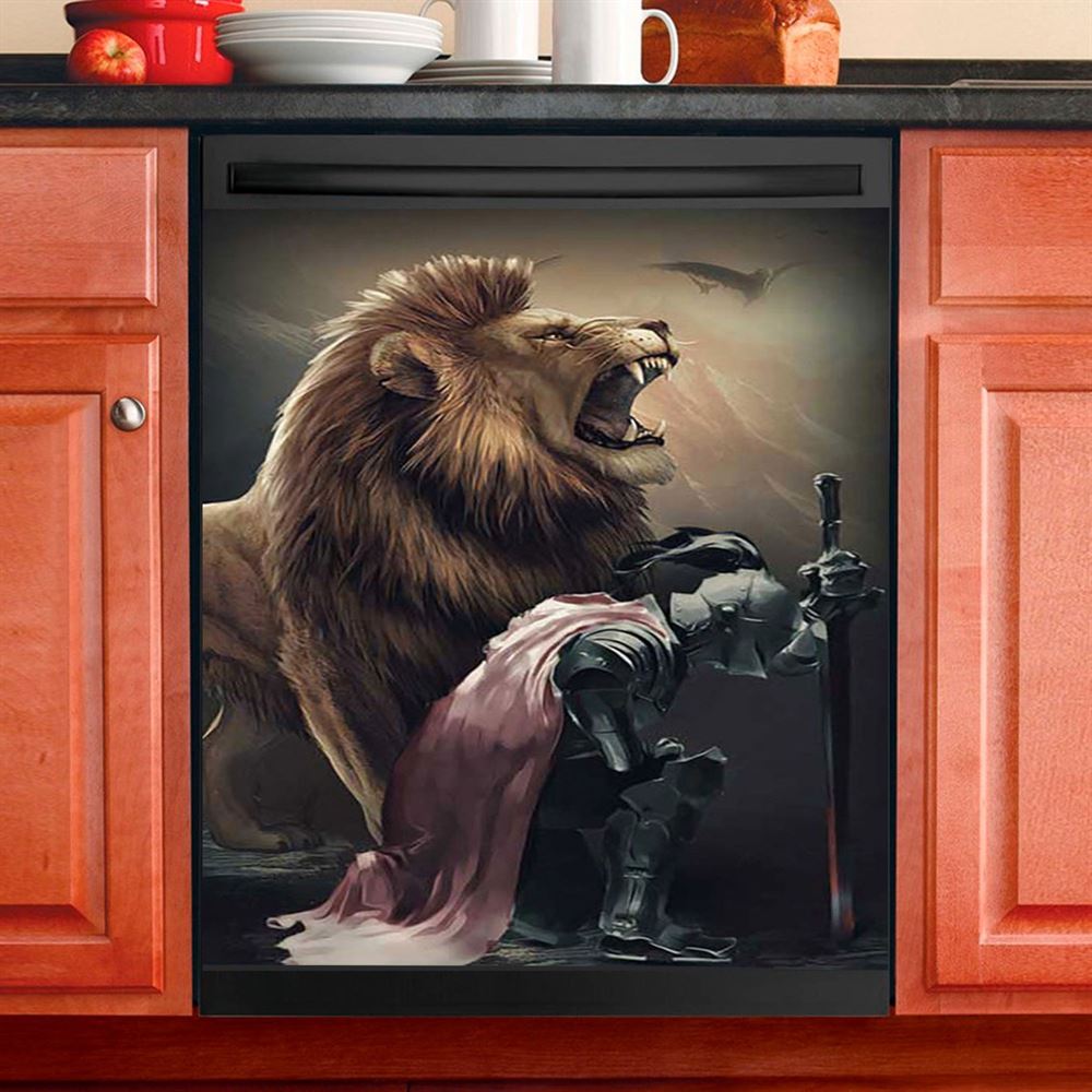 Lion Of Judah The Knight Of God Dishwasher Cover, Lion Dishwasher Wrap, Christian Kitchen Decoration
