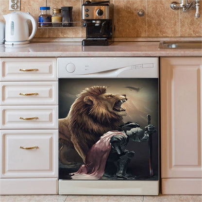 Lion Of Judah The Knight Of God Dishwasher Cover, Lion Dishwasher Wrap, Christian Kitchen Decoration