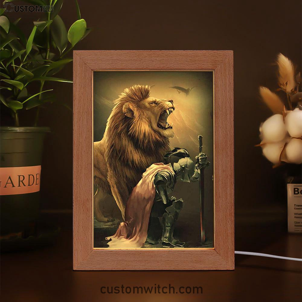 Lion Of Judah The Knight Of God Frame Lamp - Lion Frame Lamp Print - Christian Art - Religious Home Decor