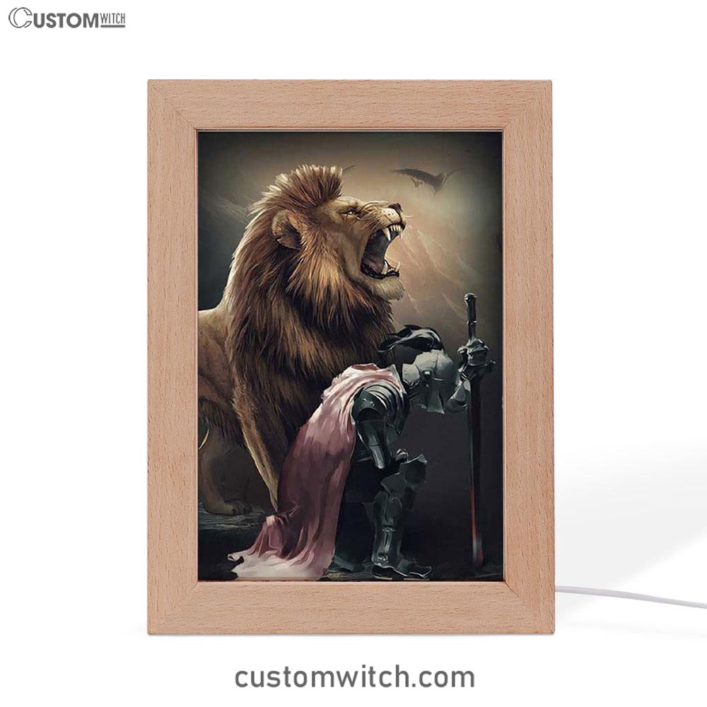 Lion Of Judah The Knight Of God Frame Lamp - Lion Frame Lamp Print - Christian Art - Religious Home Decor