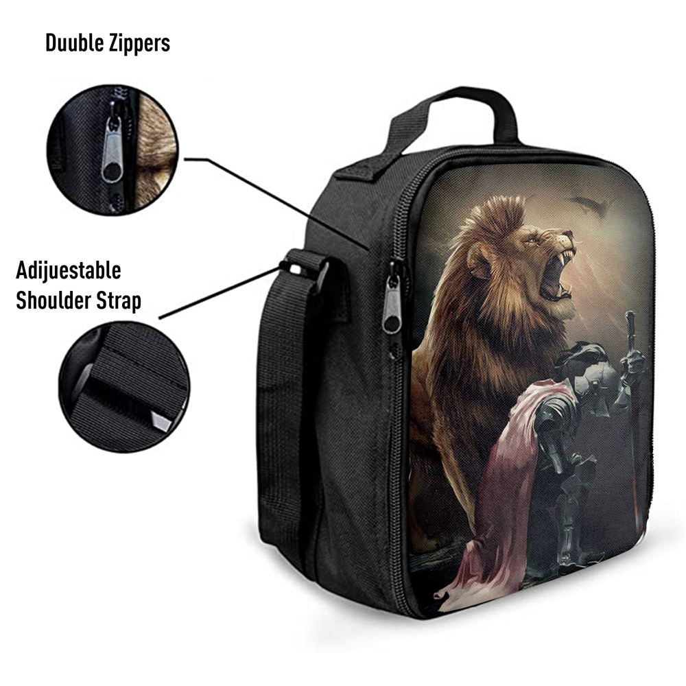 Lion Of Judah The Knight Of God Lunch Bag - Lion Lunch Bag, Bible Verse Lunch Bag For Men And Women
